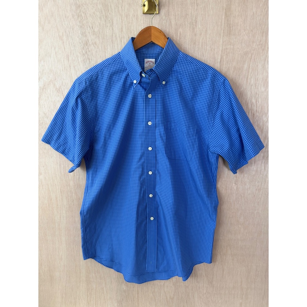 Brooks Brothers 346 Mens Medium Blue Gingham Short Sleeve Button Down Shirt